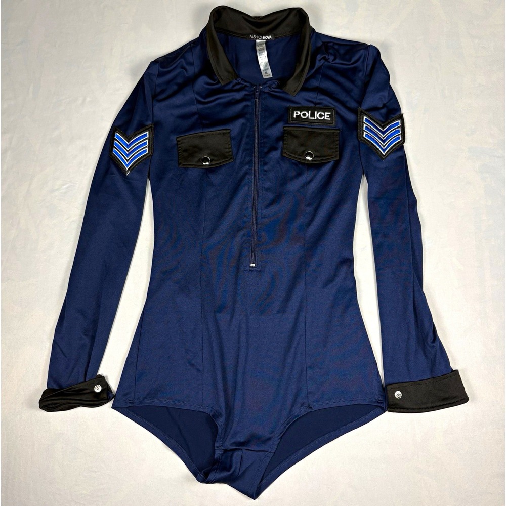 Fashion Nova Police Costume Bodysuit Women's M/L Navy Mesh Back Halloween Cop